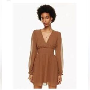 Wilfred Aritzia Brown Sheath Dress with V-Neck Long Sleeves XL‎